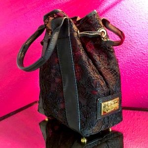 Valentino black floral mesh and leather bag
